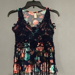 Caramel Blue and Pink Sleeveless Cropped Tank Top